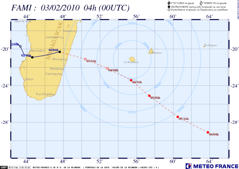 Trajectoire sur Madagascar de Fami la dépression tropicale